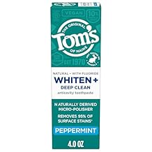 Toms of Maine Whiten Plus Deep Clean Whitening Toothpaste with Fluoride, Natural Whitening Toothpaste with Plant-Based Cleansers, Enamel Safe Formula, Peppermint, 4.0 oz