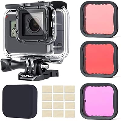 Waterproof housing case for GroPro Hero 5 6 7 Black Action Camera with Underwater Photography Filters - Red, Light Red and Magenta; Straight-in Design; Waterproof up to 147 feet