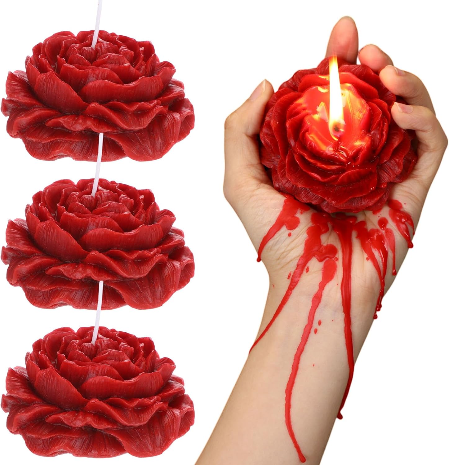 3 Pcs Low Temperature Candles Wax and 2 Pcs Satin Silk Eye Mask Red Rose Flower Shaped Scented Candles Low Heat Safe for Wedding Anniversaries Couples Date Home Decor