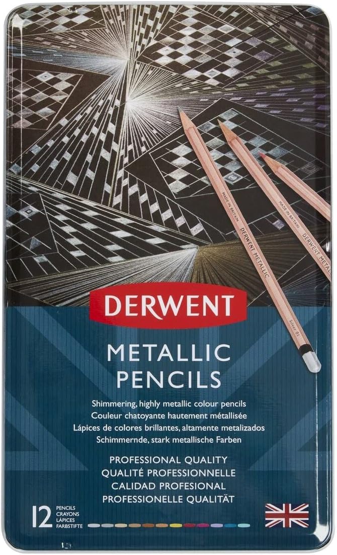 Derwent Metallic Colouring Pencils, Drawing & Writing, Set of 12, Professional Quality, 2305599