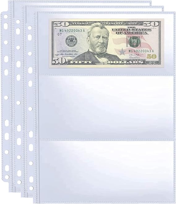 30 Pack 180 Pockets 11 Hole Currency Collection Sleeves, Cash Collecting Album Refill Page, Double Side 3 Pockets Currency Sheets for Collecting Dollar Bills, Paper Money, Foreign Currency and Coupons