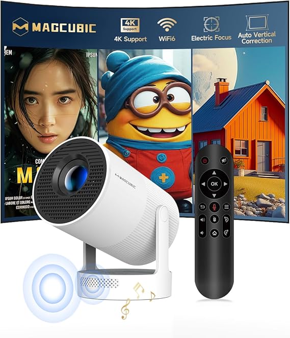 Electric FocusMagcubic Mini Projector 4K Support, Portable Projector with WiFi 6 and Bluetooth 5.4, Smart Proyector, 5W Soundbase Speaker, 180Rotation for Home Theater